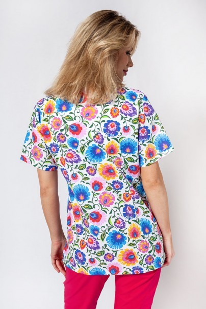 Women's colourful patterned Sunrise Uniforms scrubs top Lowicz motifs-3