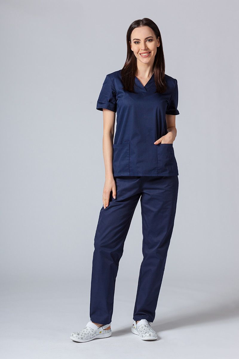 Women’s Sunrise Uniforms Basic Classic scrubs set (Light top, Regular trousers) true navy