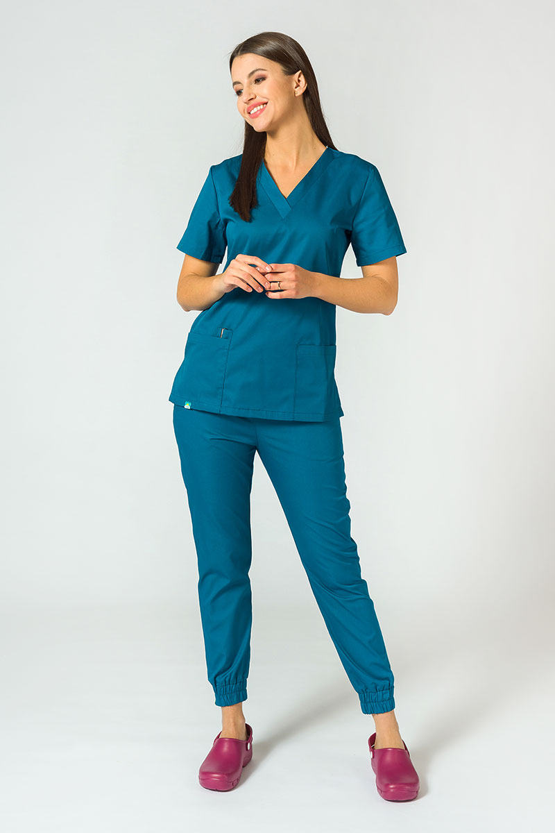 Women's Sunrise Uniforms Basic Jogger scrubs set (Light top, Easy trousers) caribbean blue
