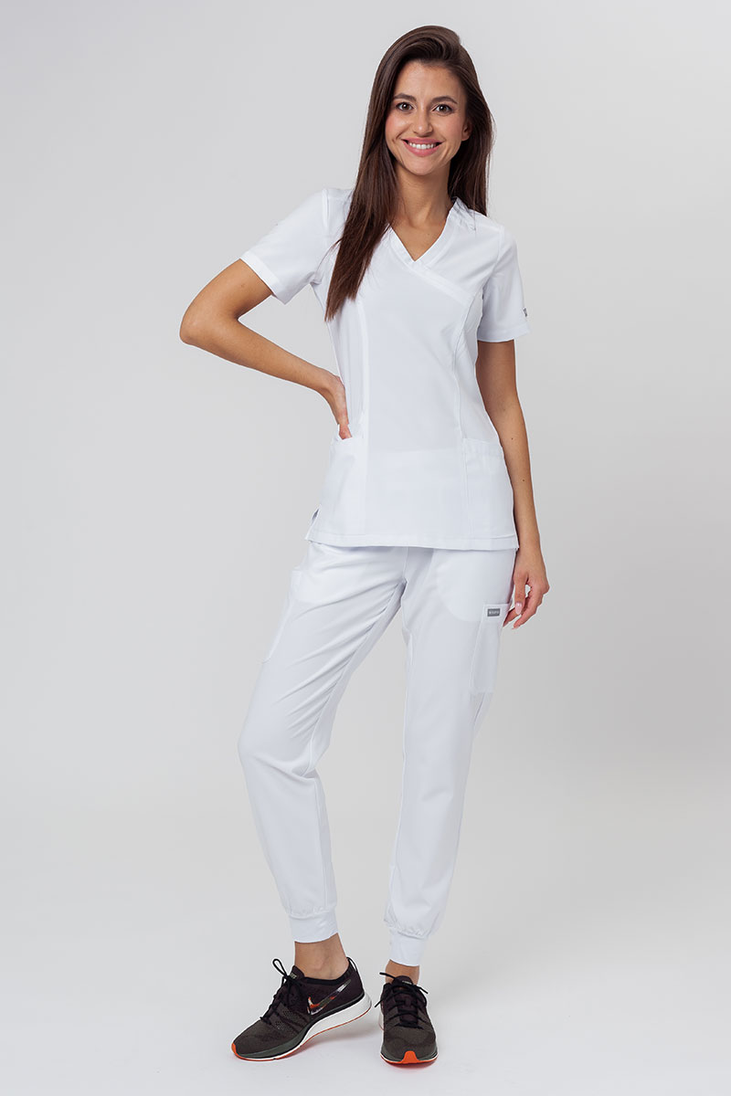 Women's Maevn Momentum scrubs set (Asymetric top, Jogger trousers) white