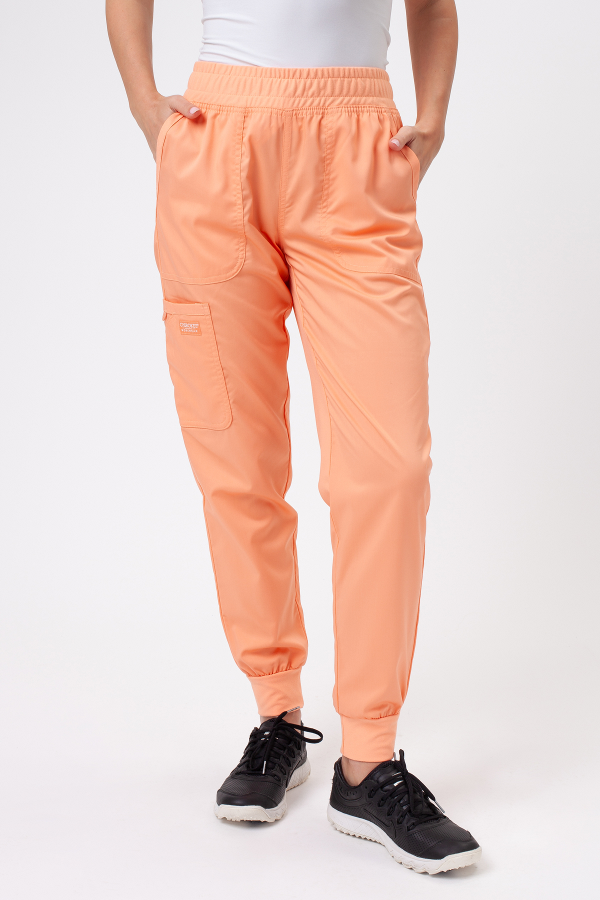 Women's Cherokee Revolution Mid Rise scrub jogger trousers coral