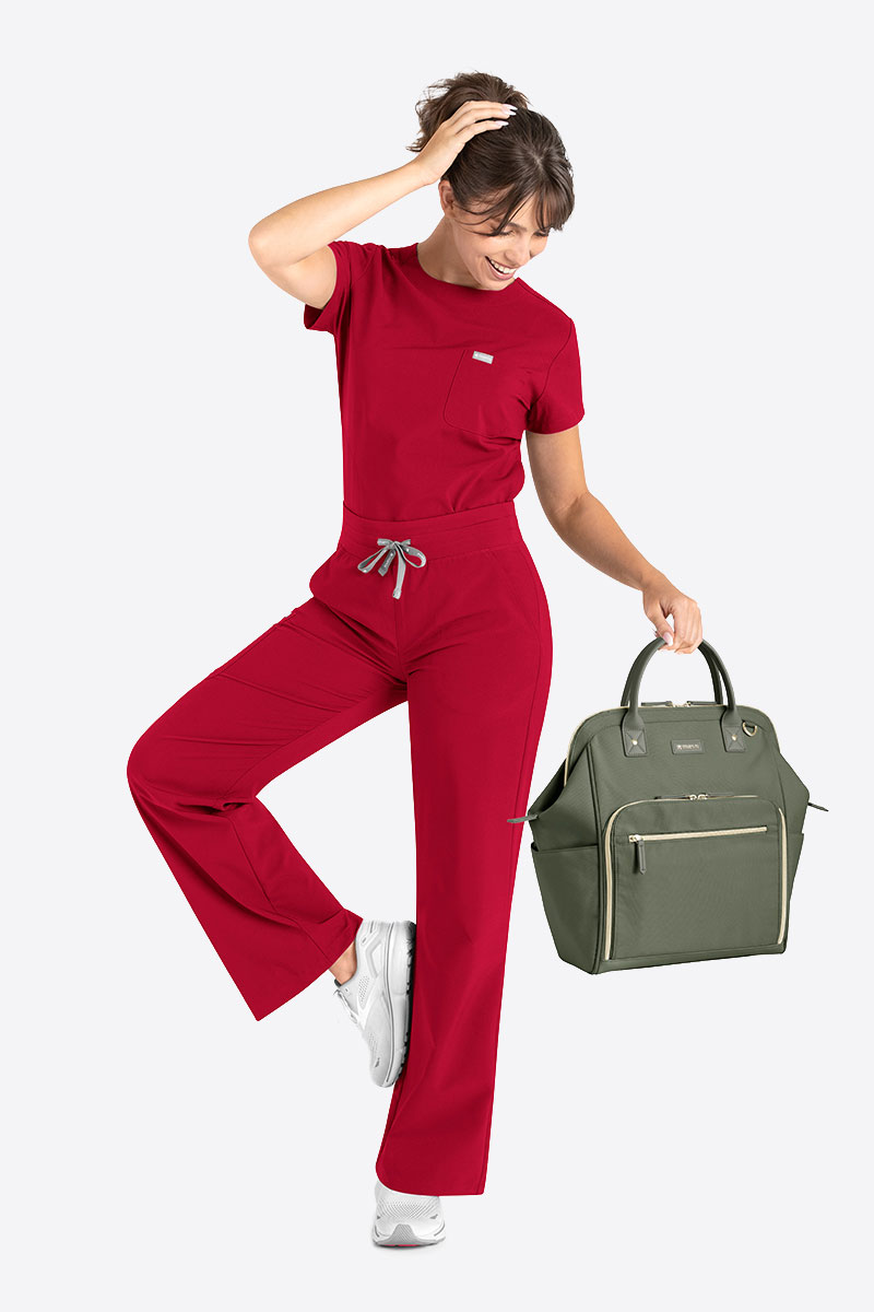 Women's Maevn Momentum Round scrubs set red
