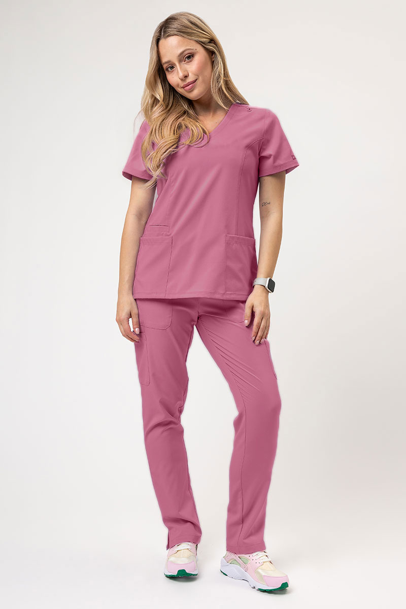 Women's Maevn Momentum scrubs set (Double V-neck top, 6-pocket trousers) rose pink