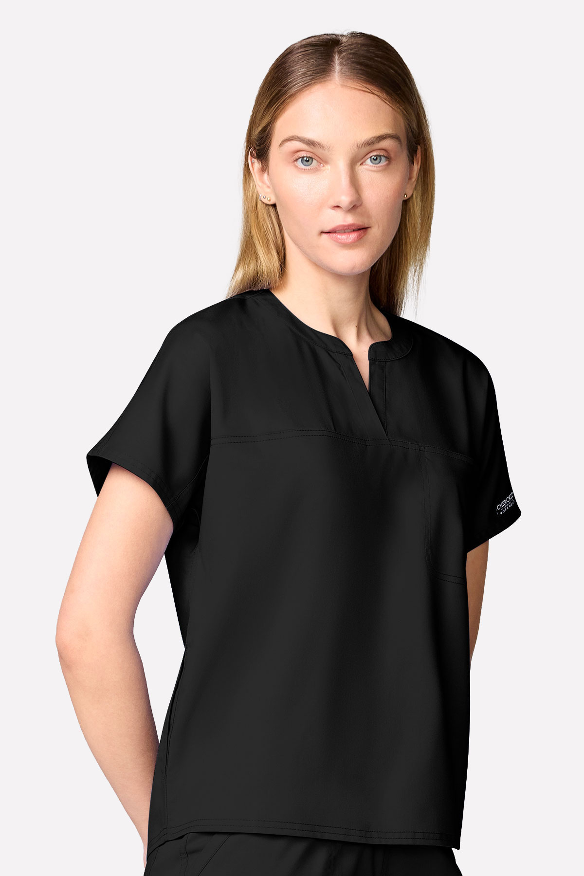 Women's Cherokee Revolution Mandarin Collar scrub top black