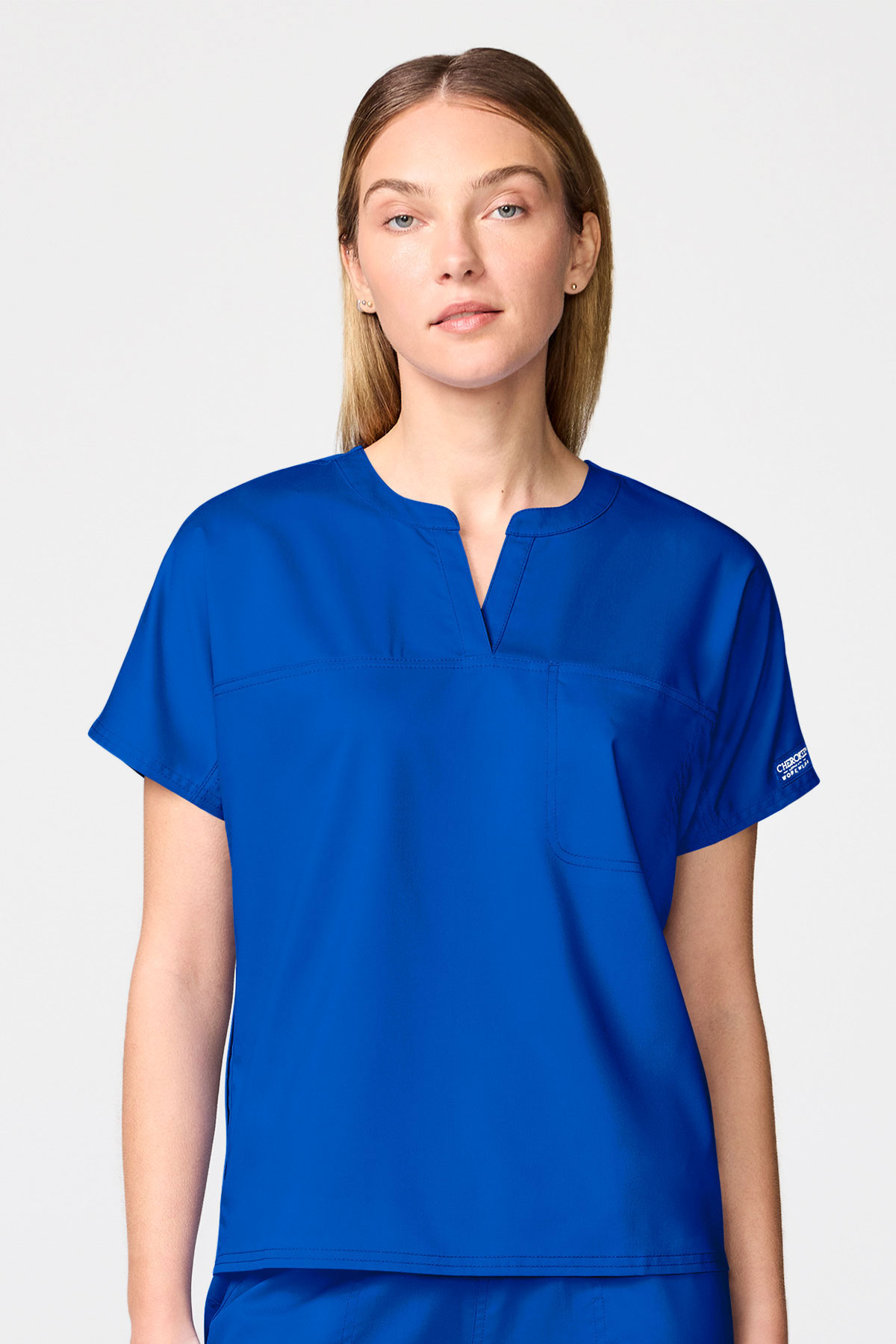Women's Cherokee Revolution Mandarin Collar scrub top royal blue
