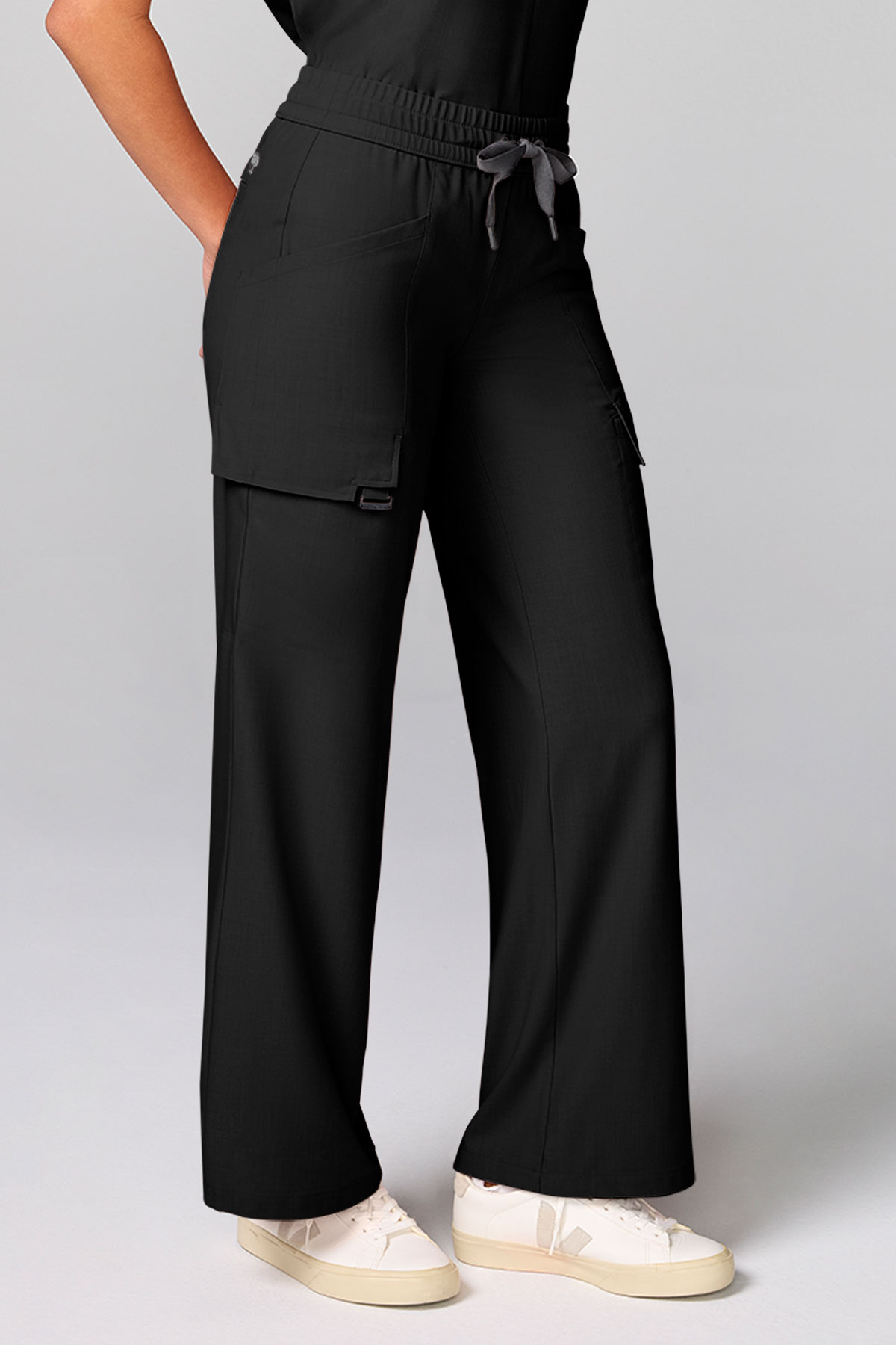 Women's Petite Healing Hands Wide Leg scrub trousers black