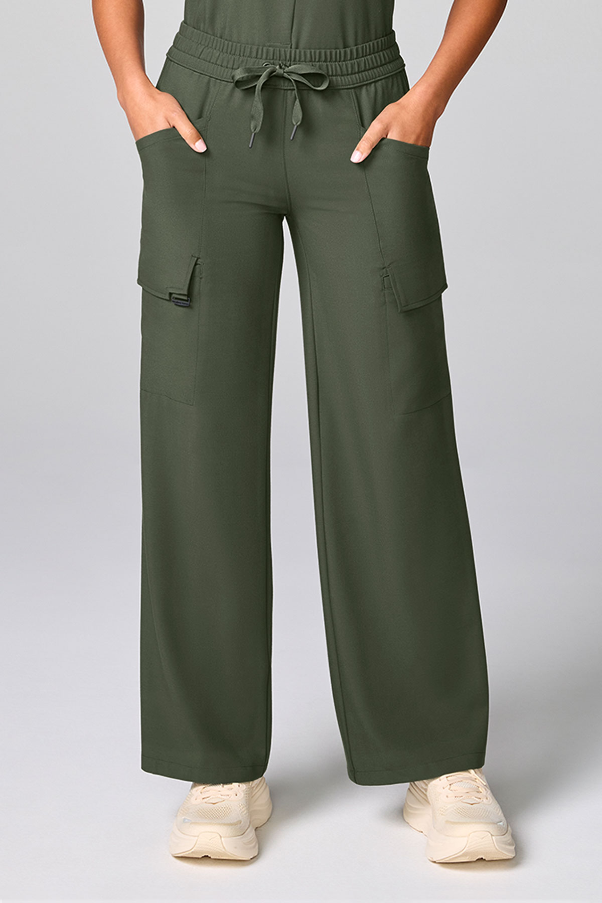 Women's Petite Healing Hands Wide Leg scrub trousers olive