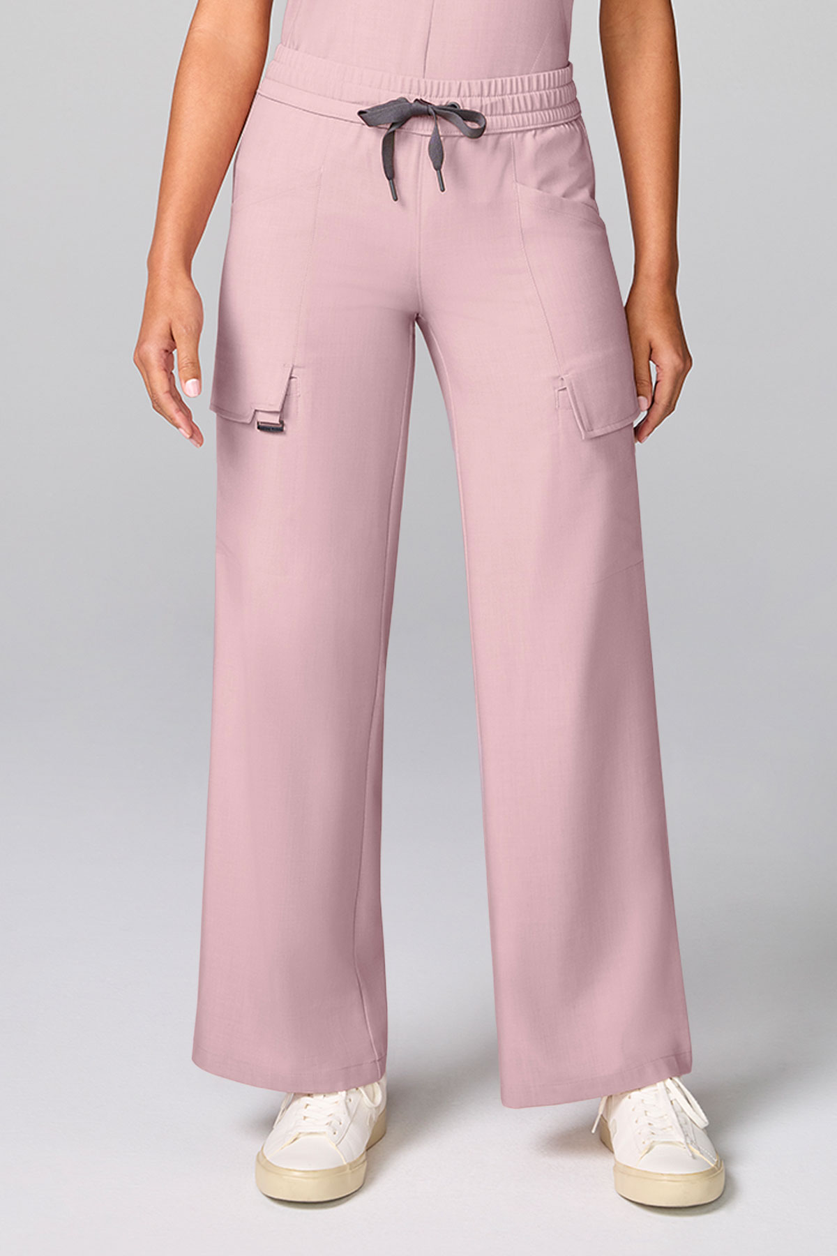 Women's Petite Healing Hands Wide Leg scrub trousers pearly pink