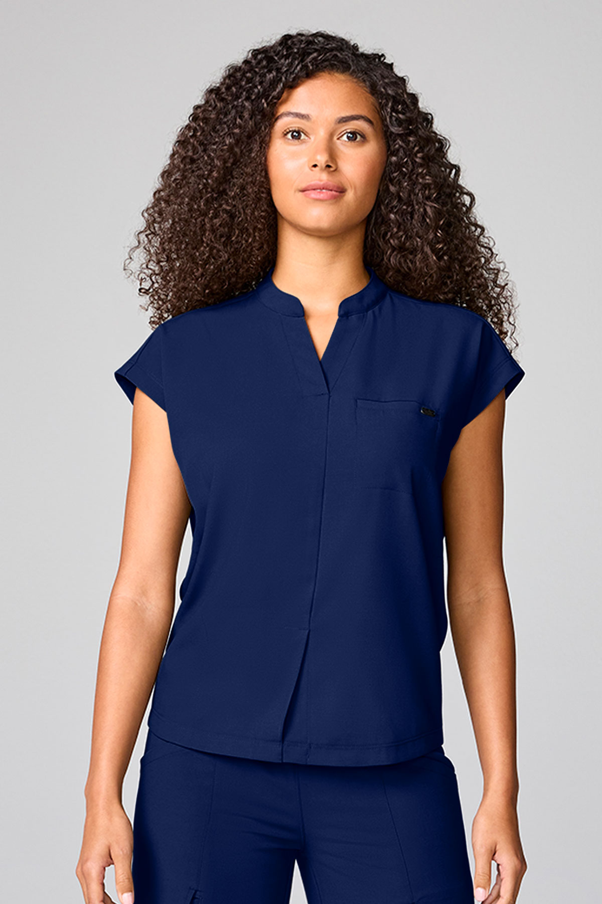 Women's Healing Hands Mandarin Collar scrub top navy