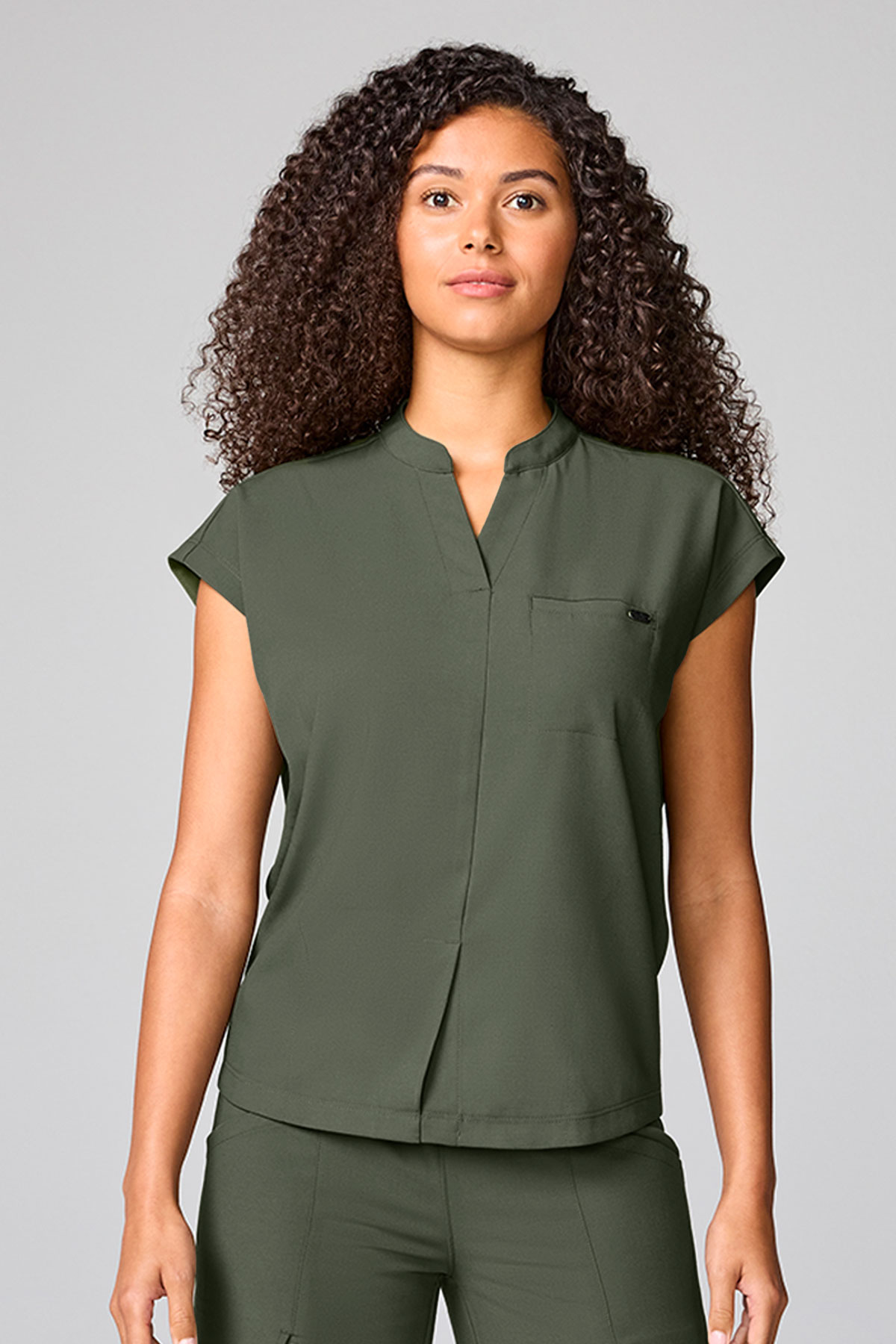 Women's Healing Hands Mandarin Collar scrub top olive