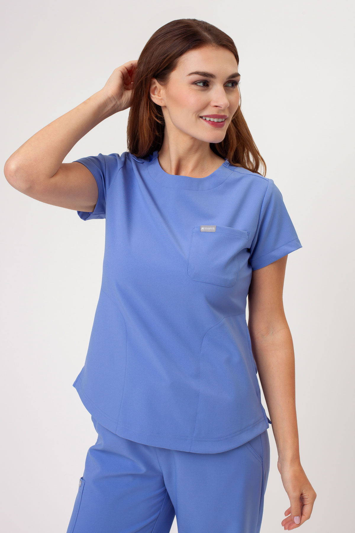 Women's Maevn Momentum Round Neck scrub top ciel blue
