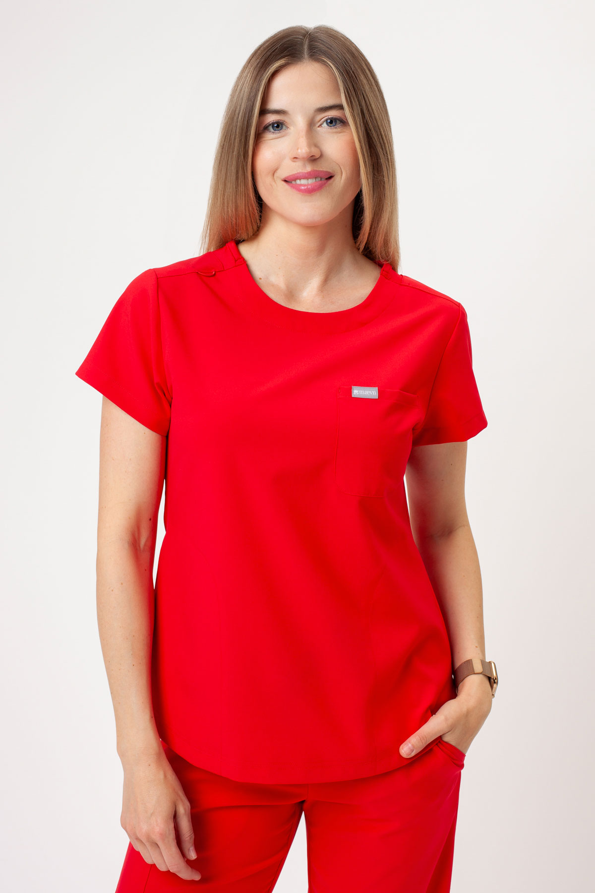 Women's Maevn Momentum Round Neck scrub top red