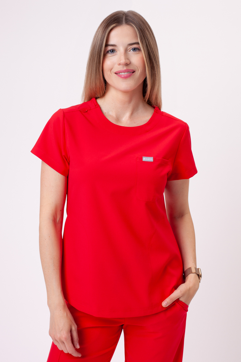 Women's Maevn Momentum Round Neck scrub top red