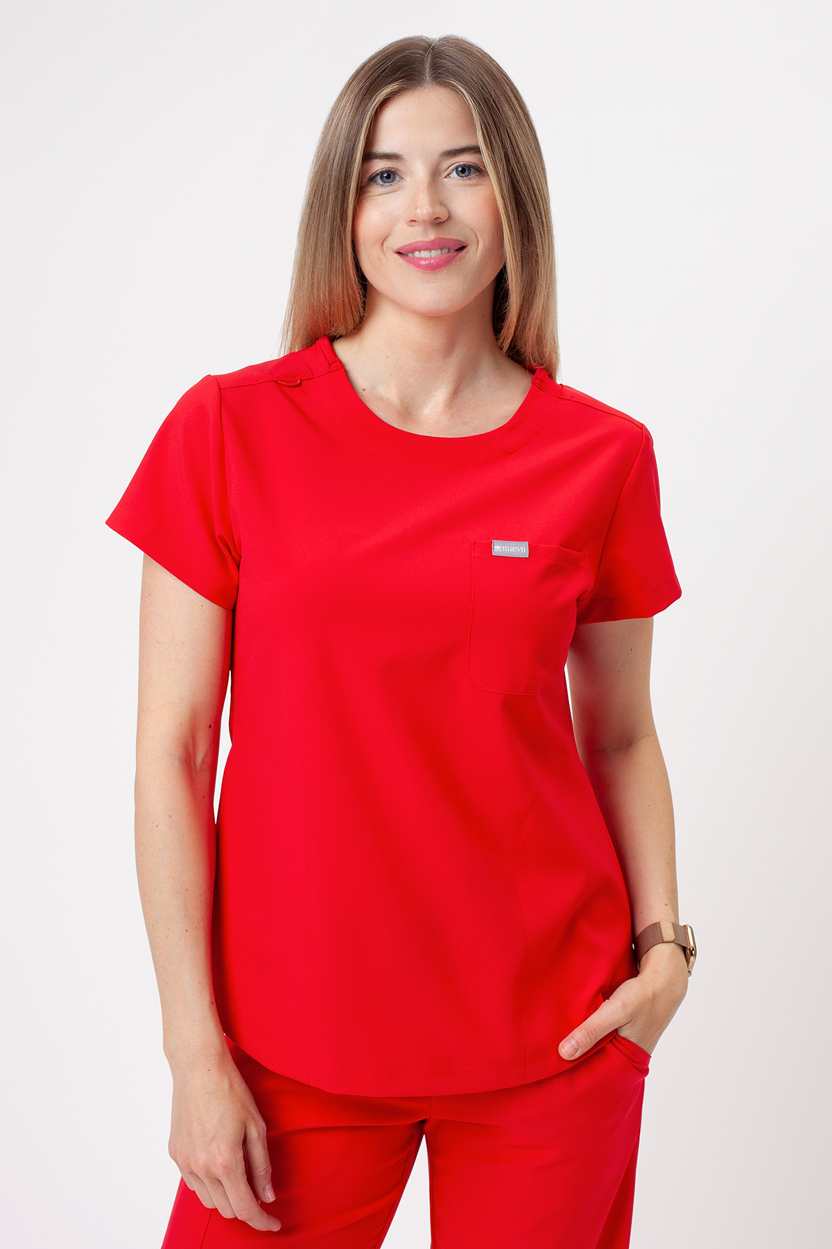 Women's Maevn Momentum Round Neck scrub top red