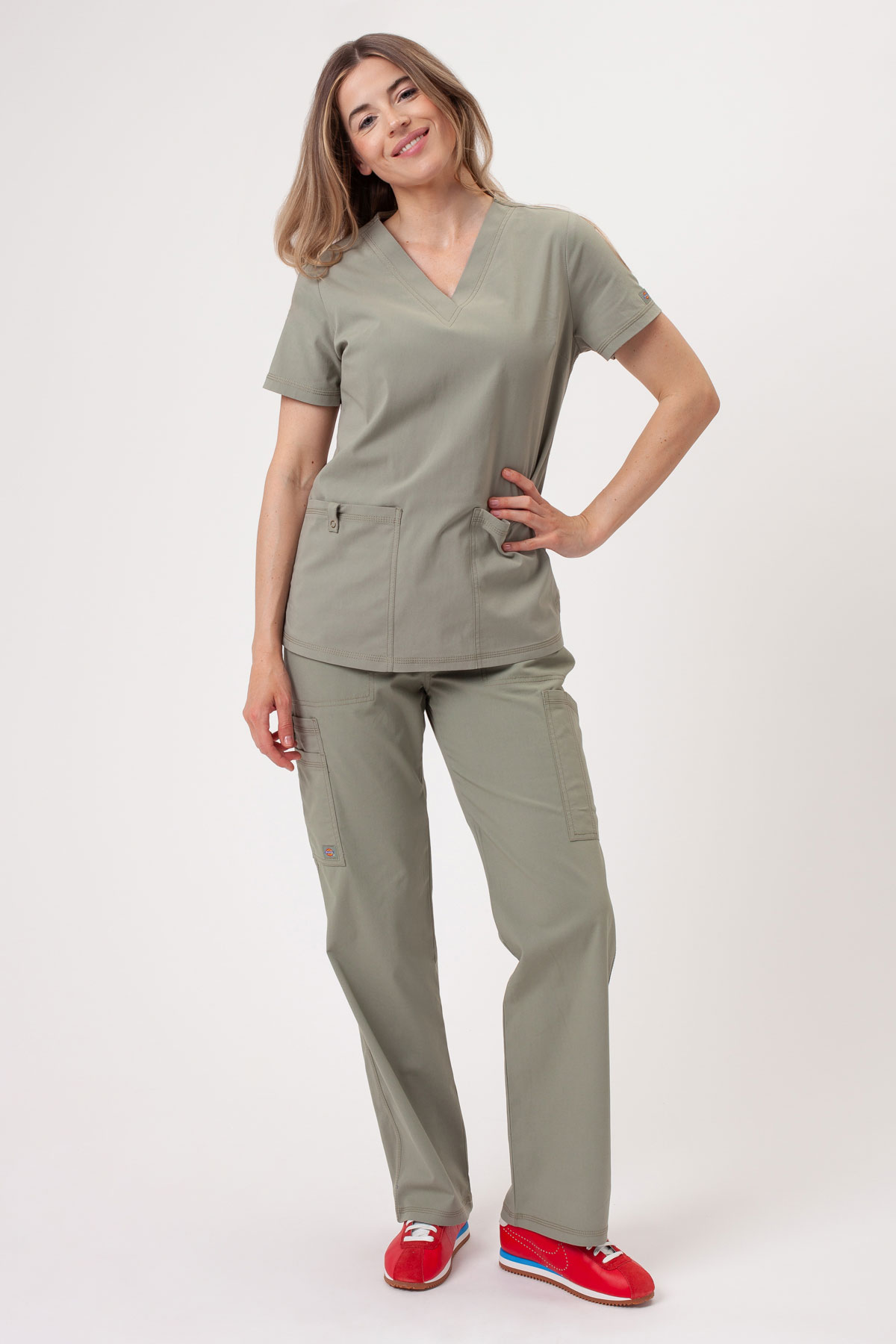Women's Dickies Forge V-neck scrubs set sage green