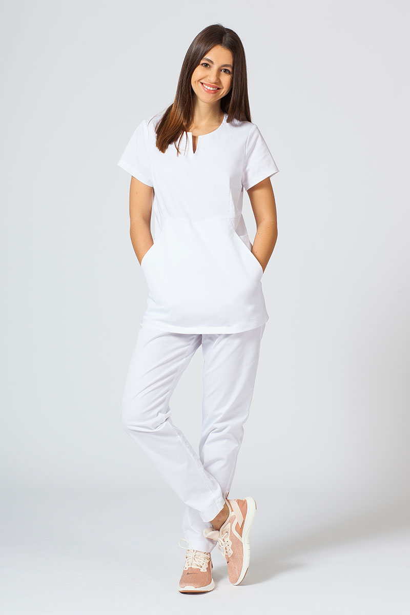 Women’s Sunrise Uniforms scrubs set (Kangaroo top, Loose trousers) white