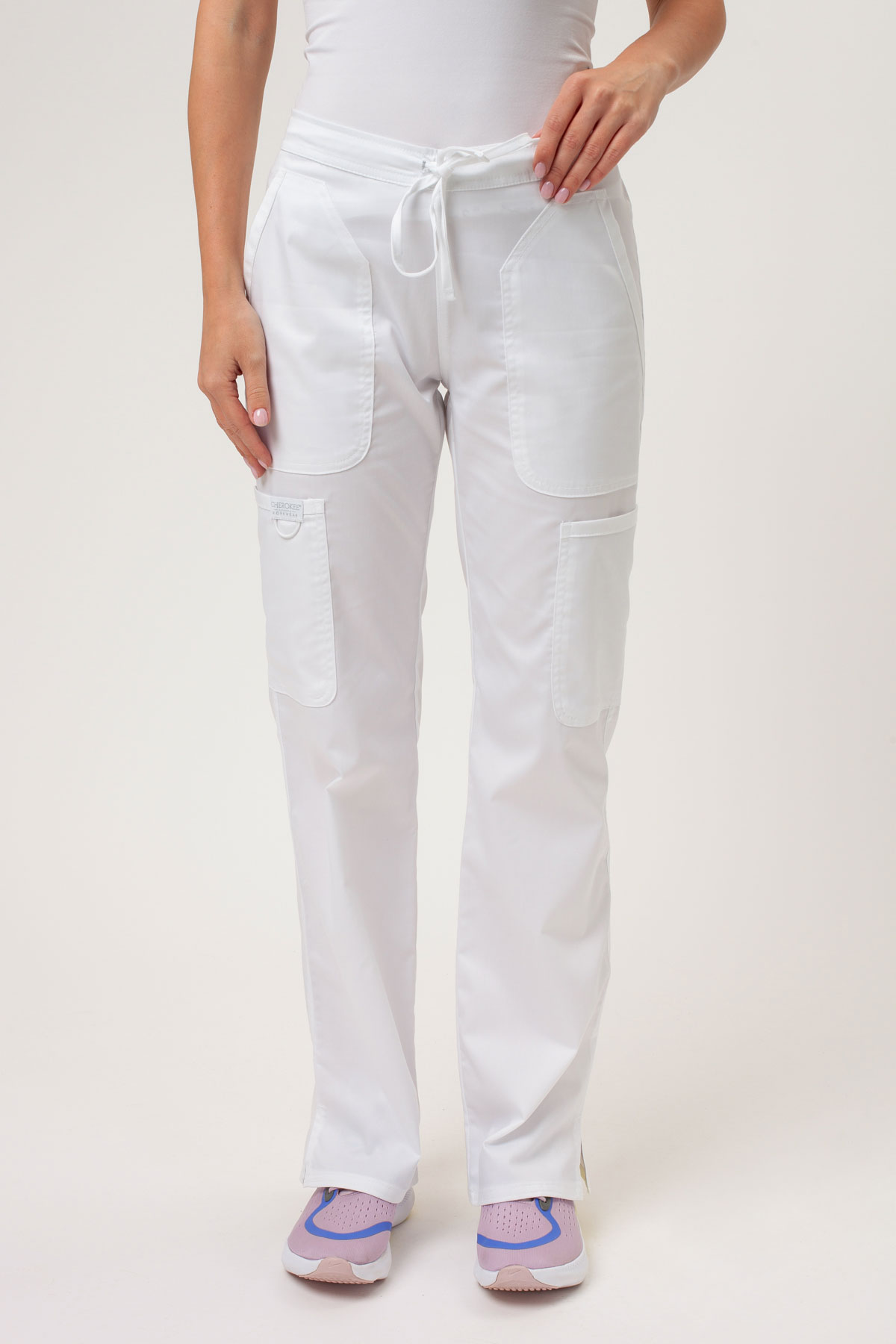 Women's Cherokee Revolution Flare Leg scrub trousers white
