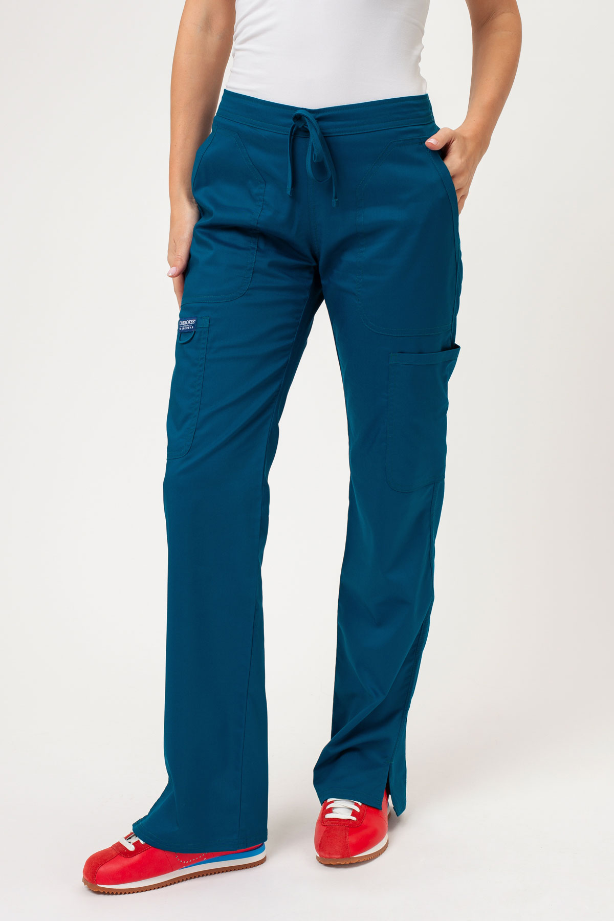Women's Cherokee Revolution Flare Leg scrub trousers caribbean blue