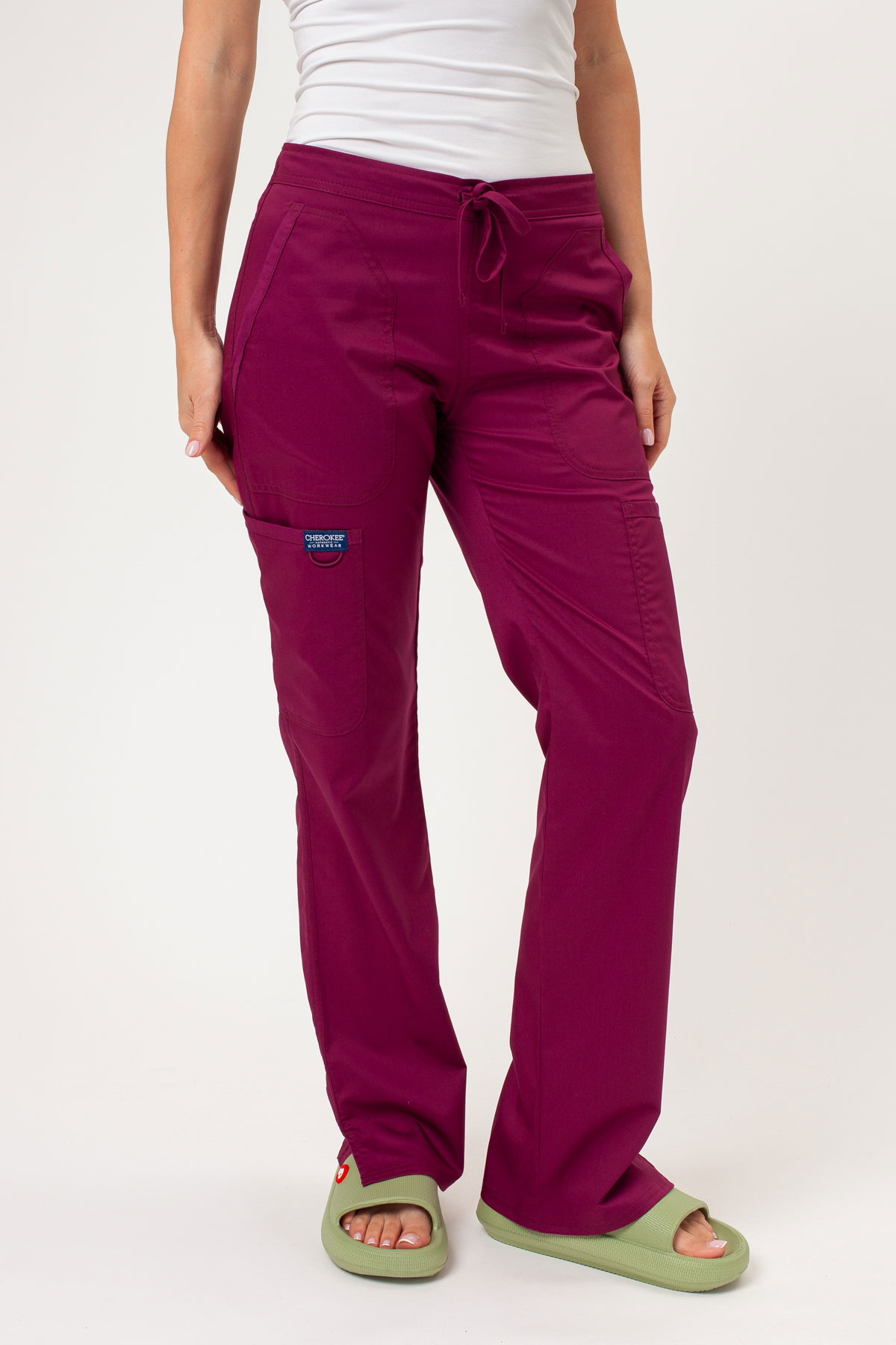 Women's Cherokee Revolution Flare Leg scrub trousers wine
