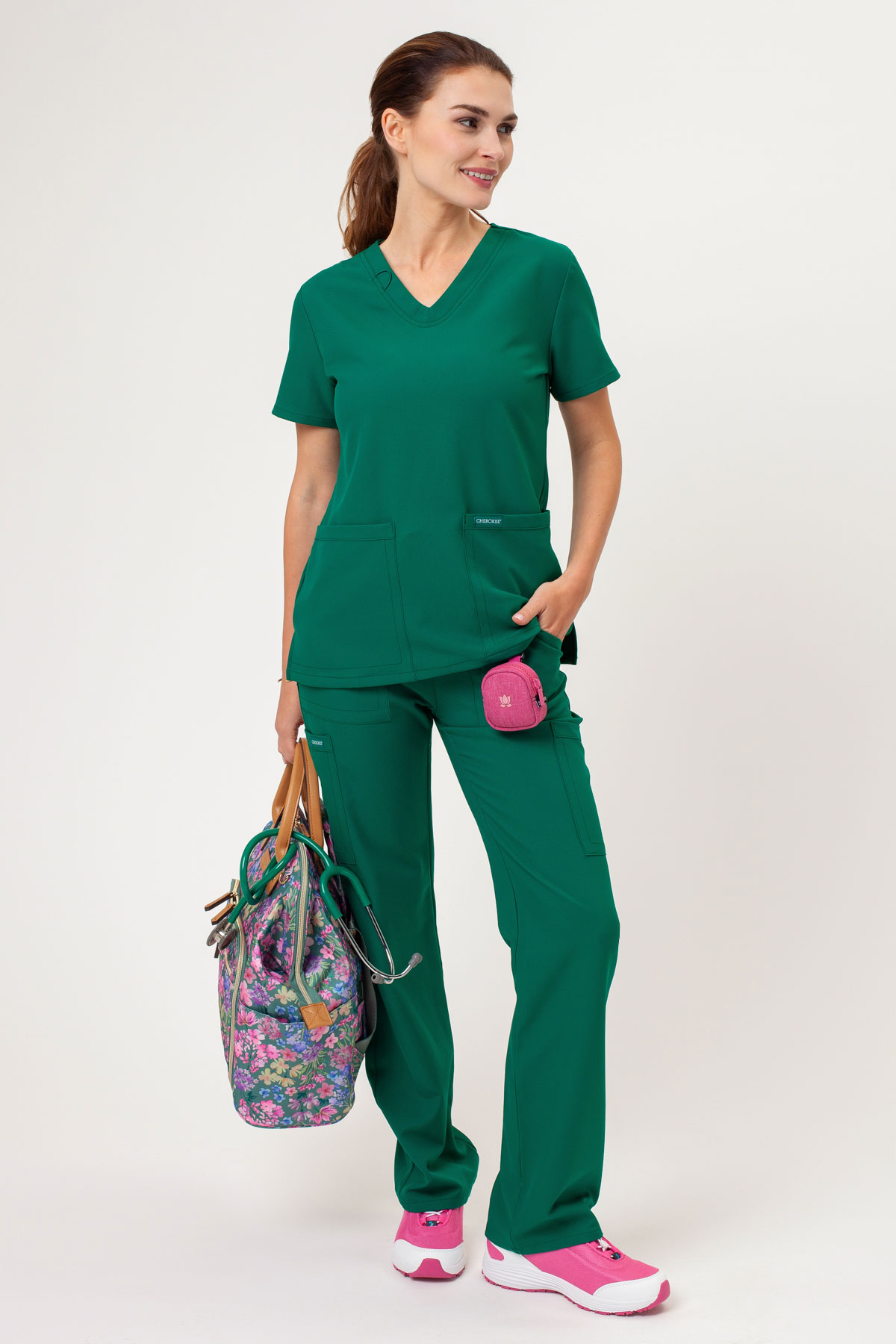 Women's Cherokee Ultra V-neck scrubs set hunter green