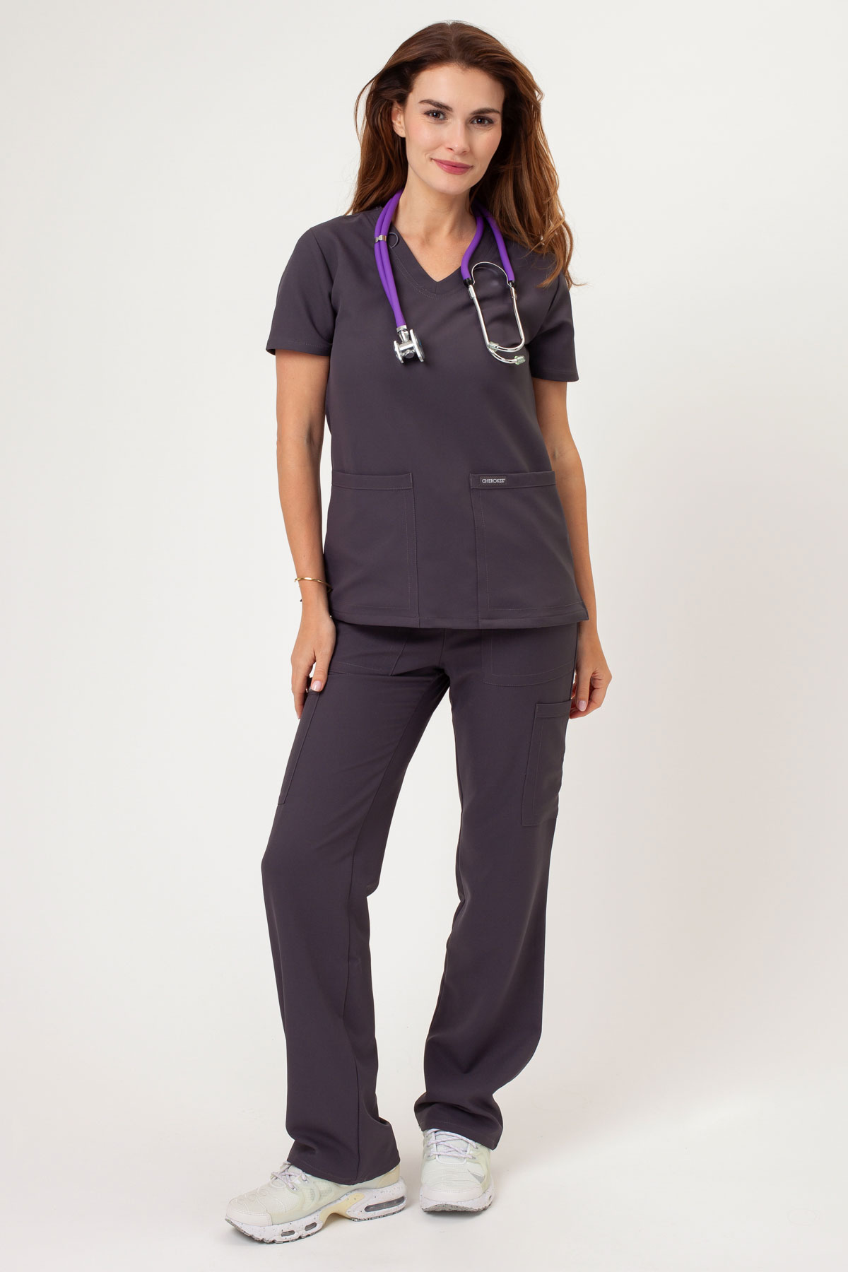 Women's Cherokee Ultra V-neck scrubs set pewter
