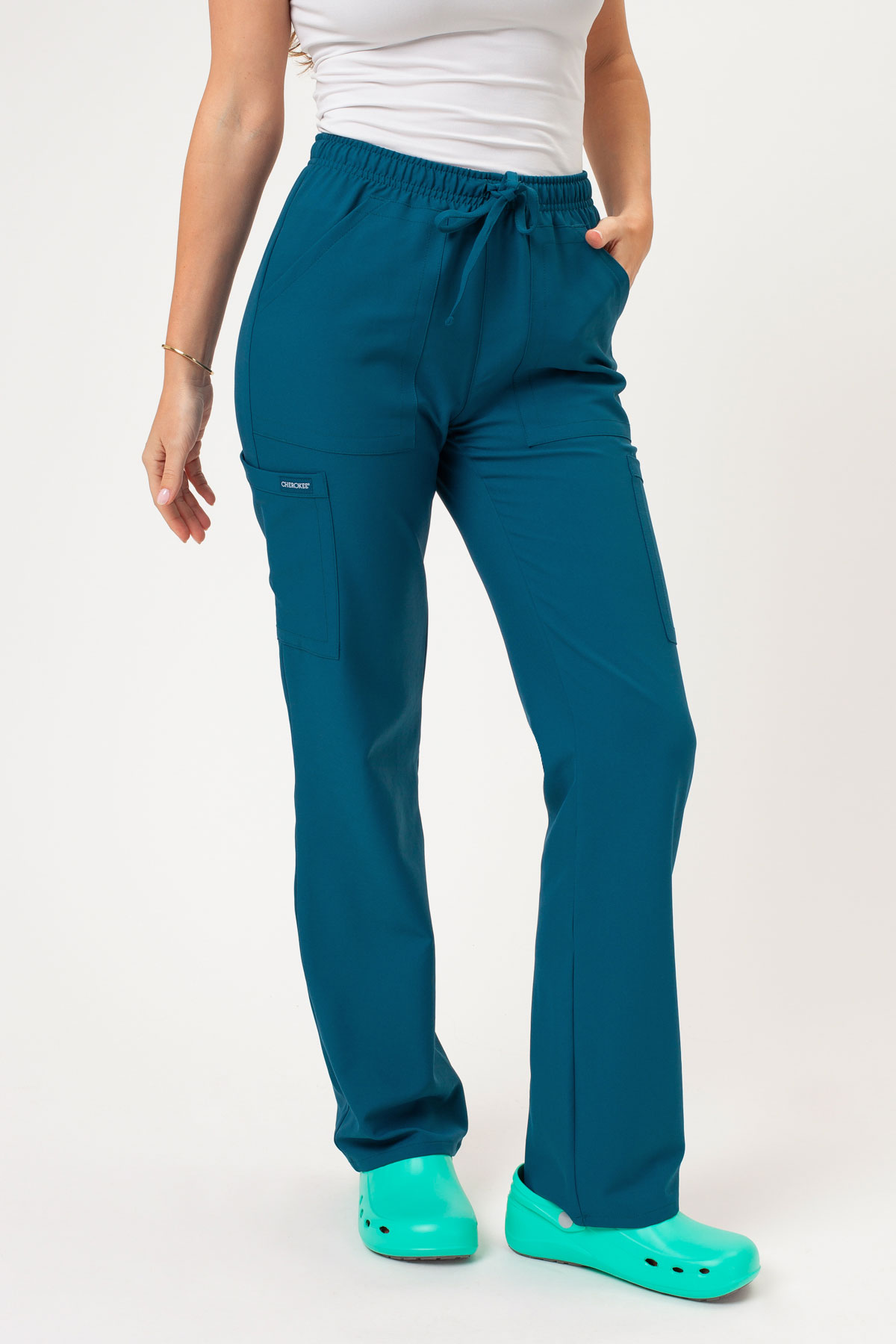 Women's Cherokee Ultra Cargo scrub trousers caribbean blue