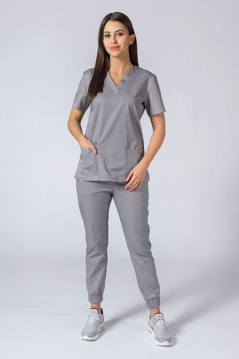 Women's Sunrise Uniforms Basic Jogger scrubs set (Light top, Easy trousers) pewter