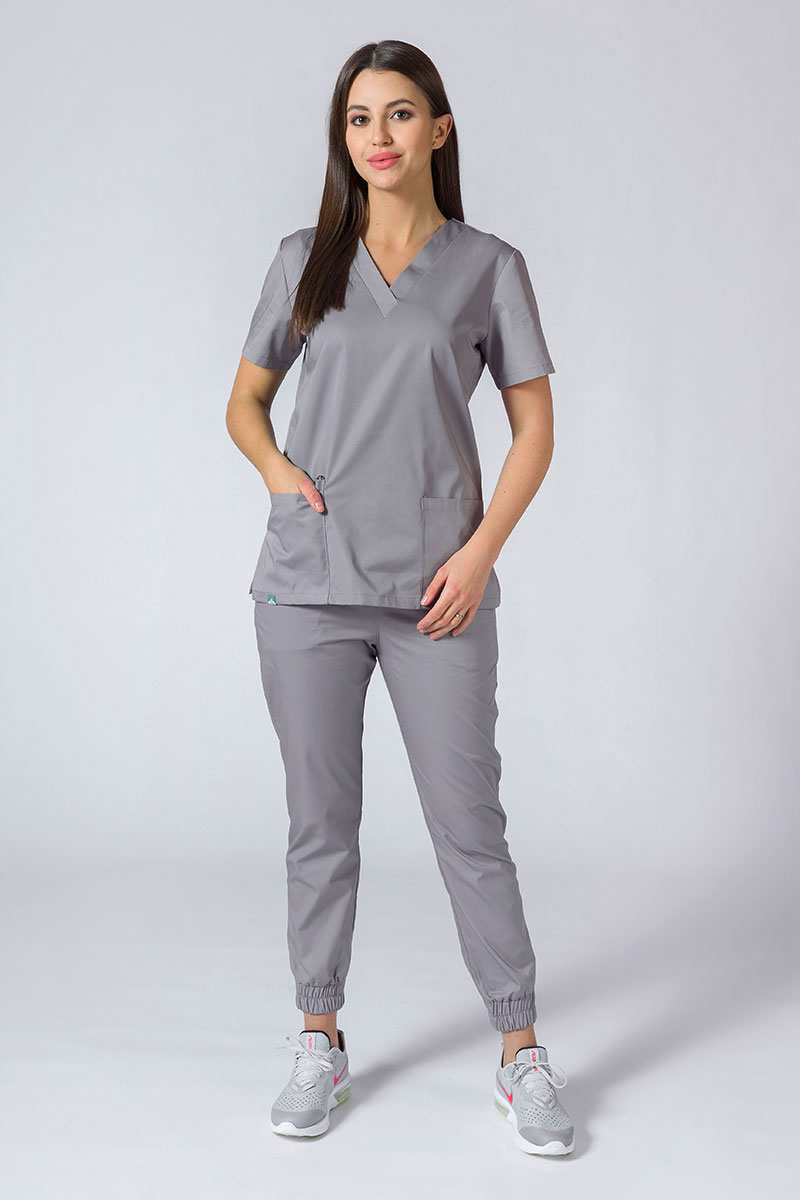 Women's Sunrise Uniforms Basic Jogger scrubs set (Light top, Easy trousers)  pewter