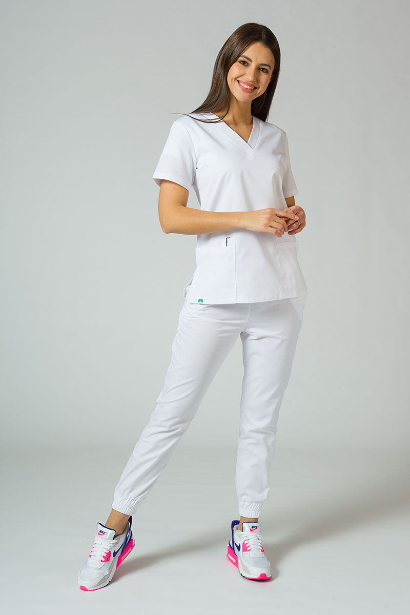 Women's Sunrise Uniforms Basic Jogger scrubs set (Light top, Easy trousers) white