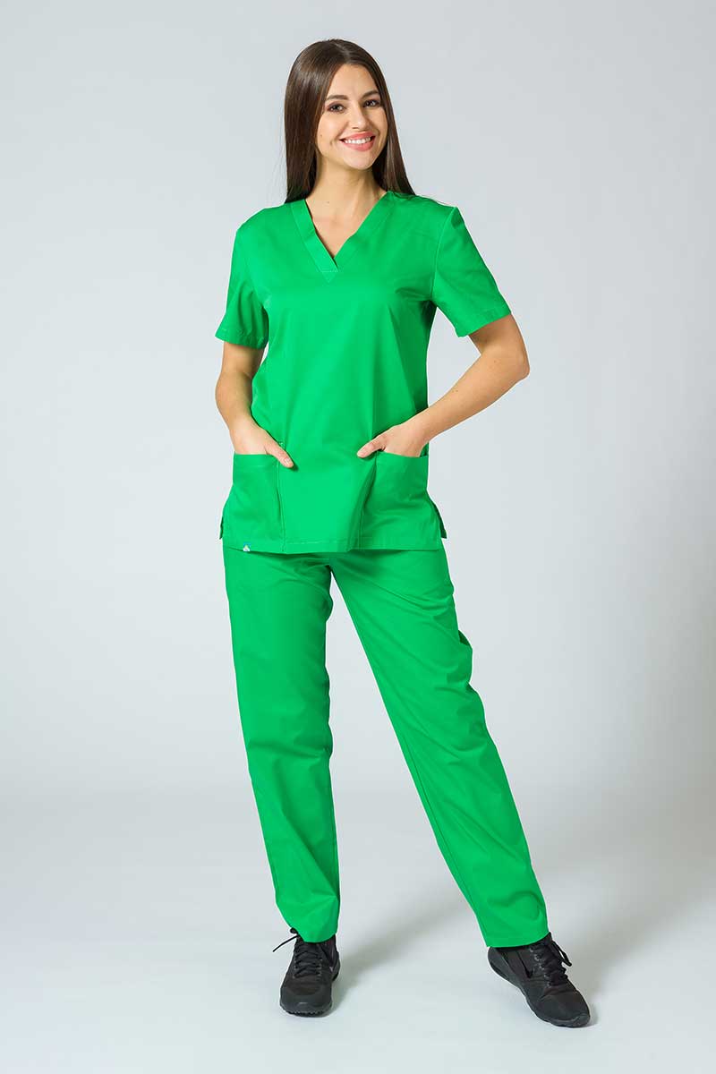 Women’s Sunrise Uniforms Basic Classic scrubs set (Light top, Regular  trousers) apple green