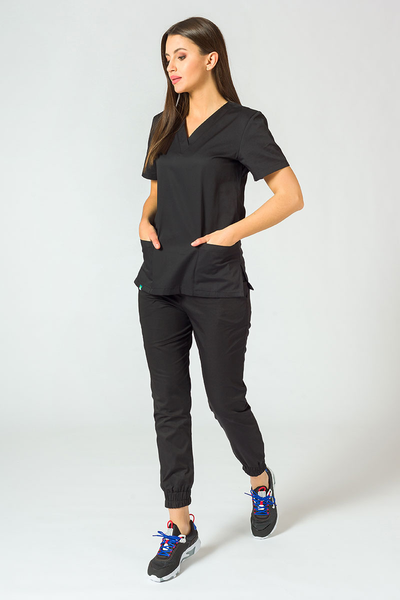 Women's Sunrise Uniforms Basic Jogger scrubs set (Light top, Easy trousers)  black