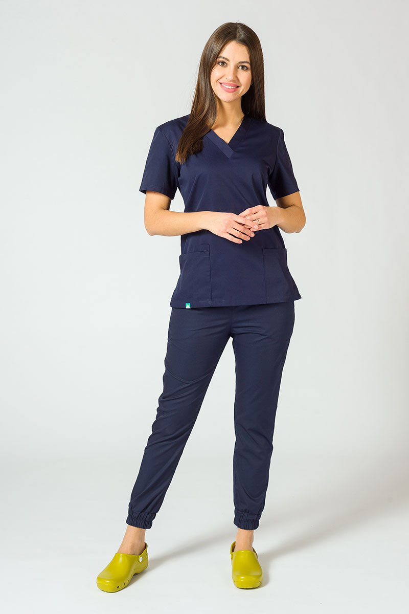 Women's Sunrise Uniforms Basic Jogger scrubs set (Light top, Easy trousers) true navy