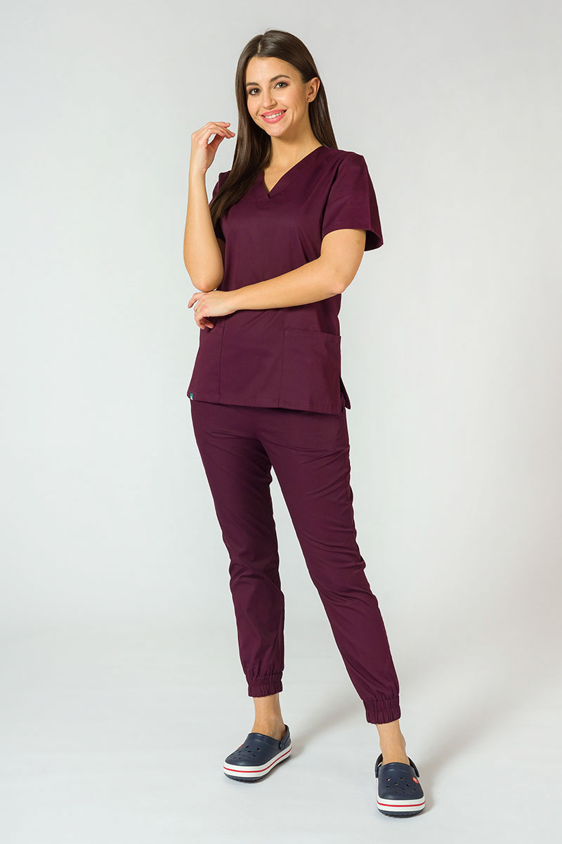 Women's Sunrise Uniforms Basic Jogger scrubs set (Light top, Easy trousers) burgundy