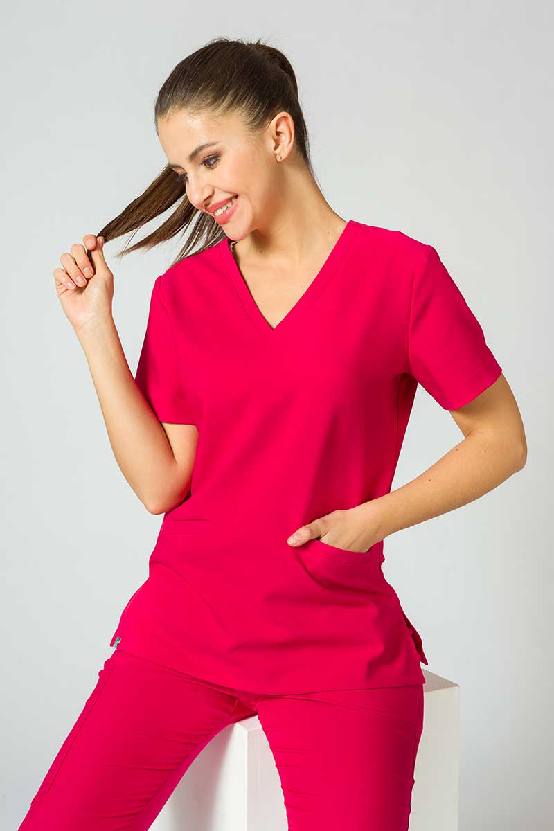 Women’s Sunrise Uniforms Premium Joy scrubs top raspberry