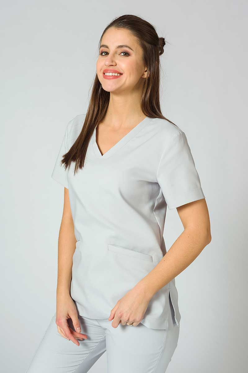 Women’s Sunrise Uniforms Premium Joy scrubs top quiet grey