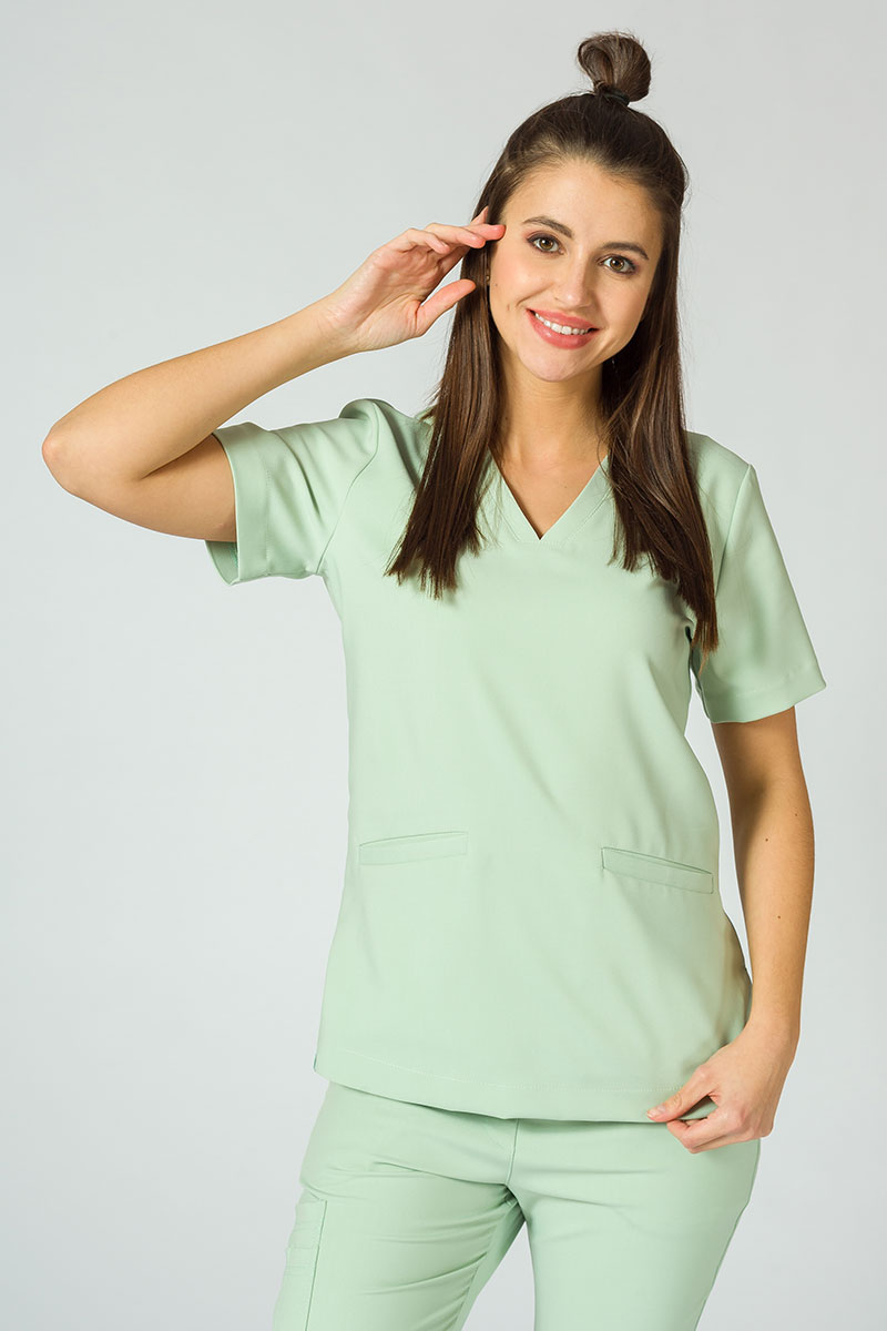 Women’s Sunrise Uniforms Premium Joy scrubs top pistachio