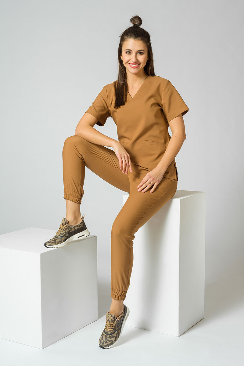 Women's Sunrise Uniforms Premium scrubs set (Joy top, Chill trousers) brown