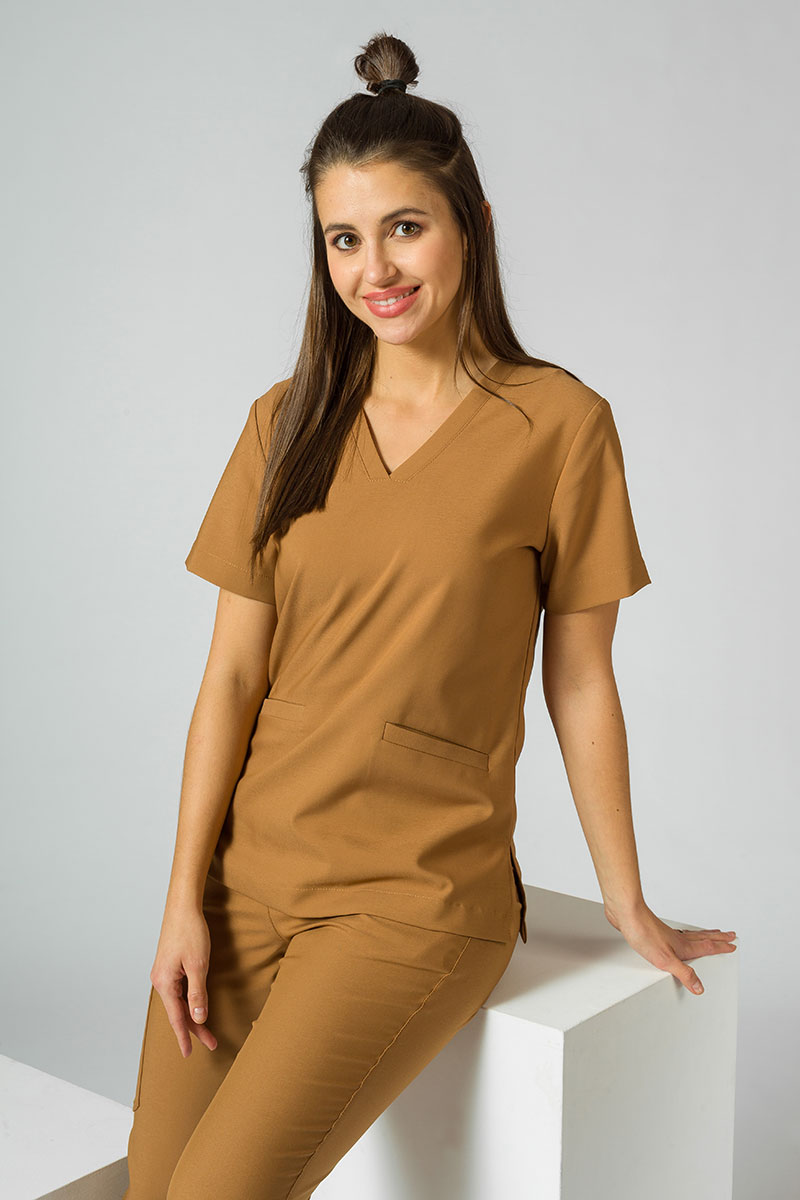 Women’s Sunrise Uniforms Premium Joy scrubs top brown