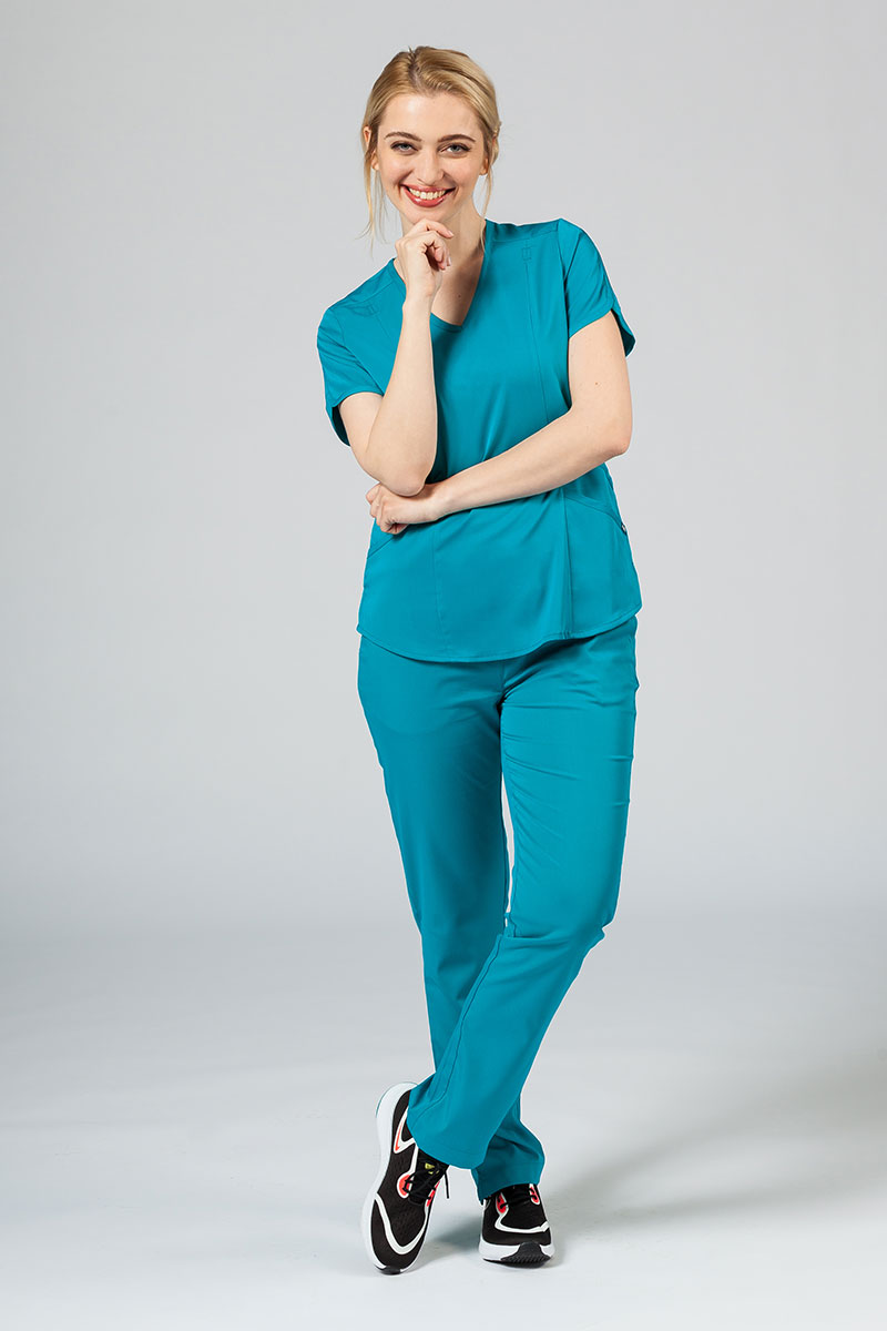 Adar Uniforms Yoga scrubs set (with Modern top – elastic) teal blue
