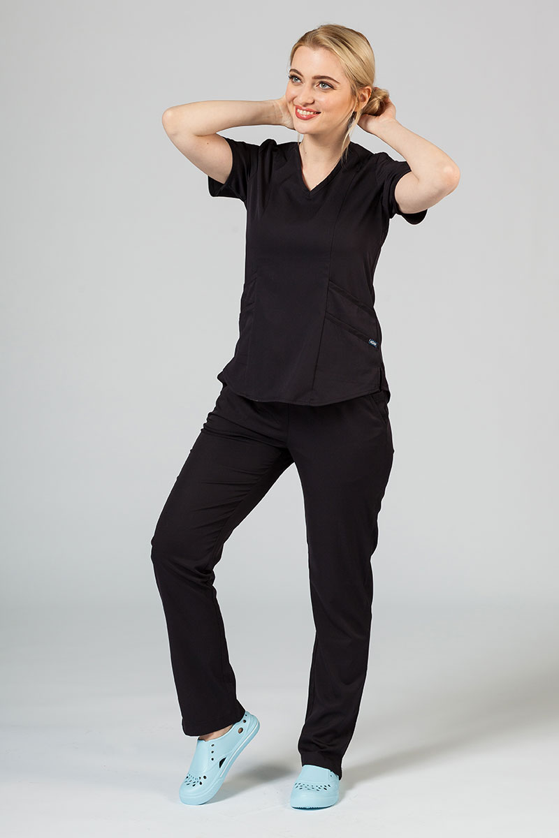 Adar Uniforms Yoga scrubs set (with Modern top – elastic) black