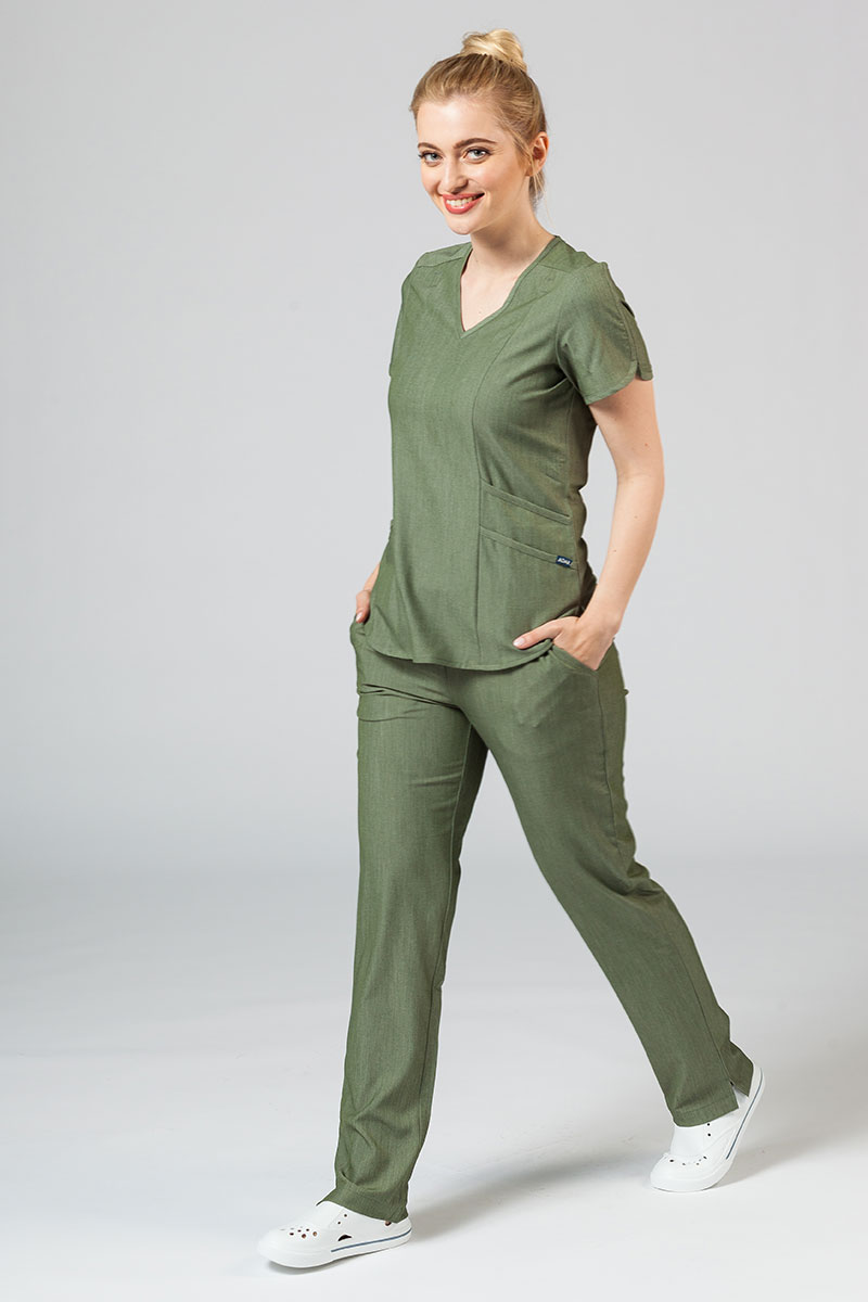 Adar Uniforms Yoga scrubs set (with Modern top – elastic) heather olive