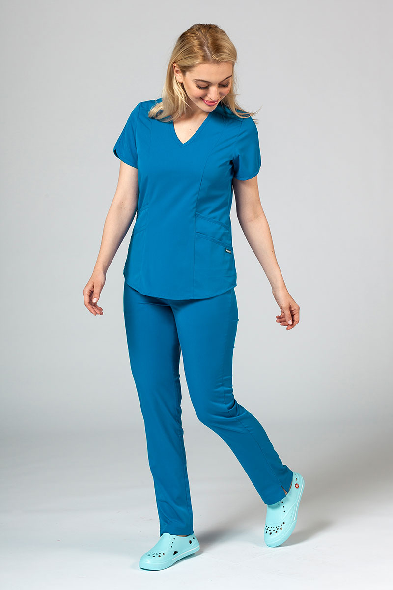 Adar Uniforms Yoga scrubs set (with Modern top – elastic) royal blue