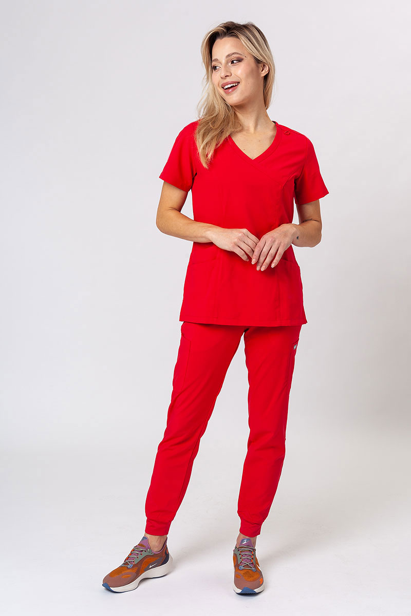 Women's Maevn Momentum scrubs set (Asymetric top, Jogger trousers) red