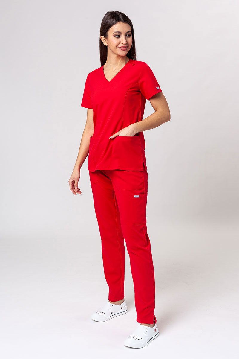 Women's Maevn Momentum scrubs set (Double V-neck top, 6-pocket trousers) red