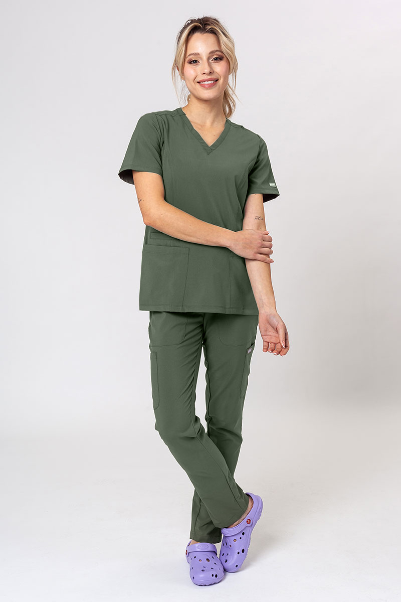 Women's Maevn Momentum scrubs set (Double V-neck top, 6-pocket trousers) olive
