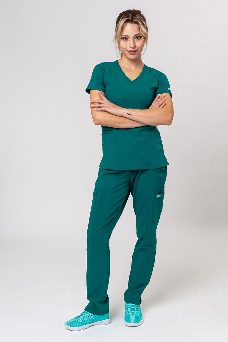 Women's Maevn Momentum scrubs set (Double V-neck top, 6-pocket trousers) hunter green