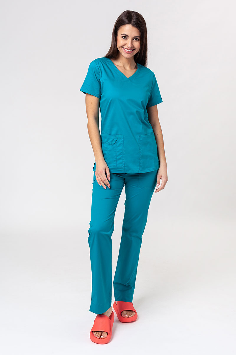 Women's Cherokee Core Stretch scrubs set (Core top, Mid Rise trousers) teal blue