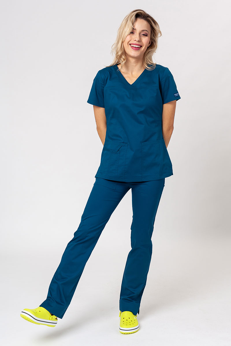Women's Cherokee Core Stretch scrubs set (Core top, Mid Rise trousers) caribbean blue