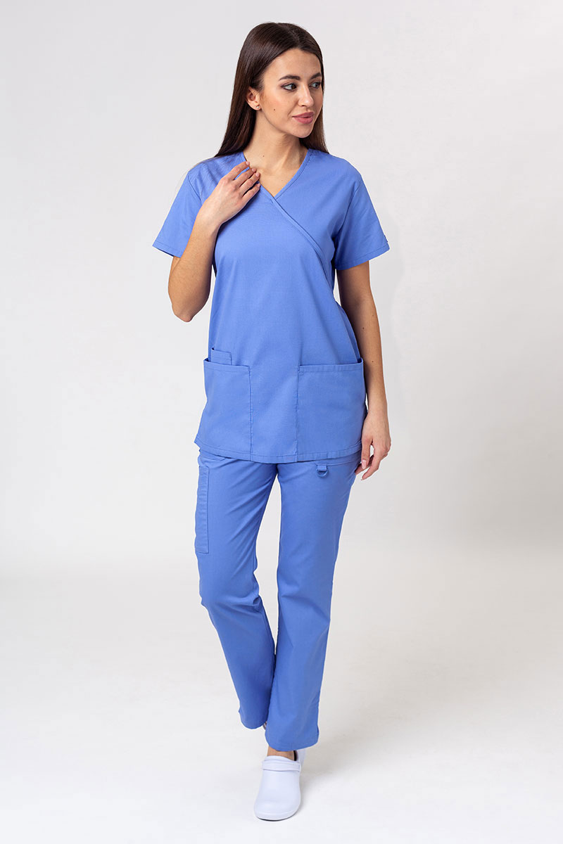 Women's Dickies EDS Signature Wrap scrubs set (Mock top, Pull-on trousers) ceil blue