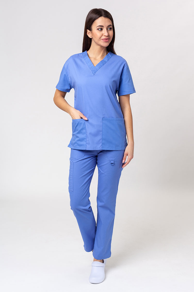 Women's Dickies EDS Signature Modern scrubs set (V-neck top, Pull-on trousers) ceil blue
